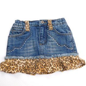 The Children's Place Girls 3T Denim Leopard Print Trim Skirt